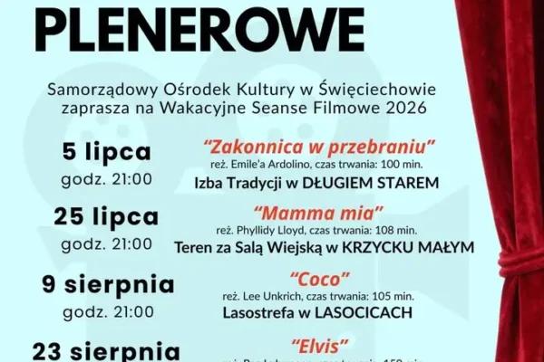 Wakacyjne Kino Plenerowe w Gminie Święciechowa – start w niedzielę