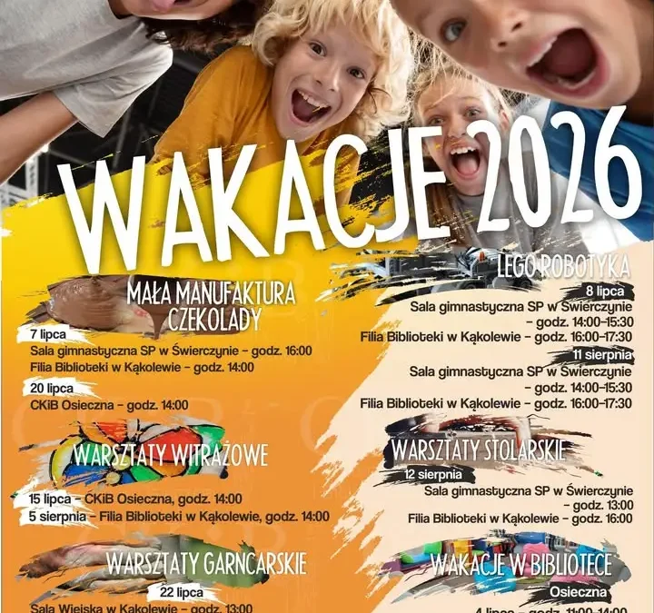 Wakacje 2026 w Gminie Osieczna – bezpłatne zajęcia dla dzieci i młodzieży