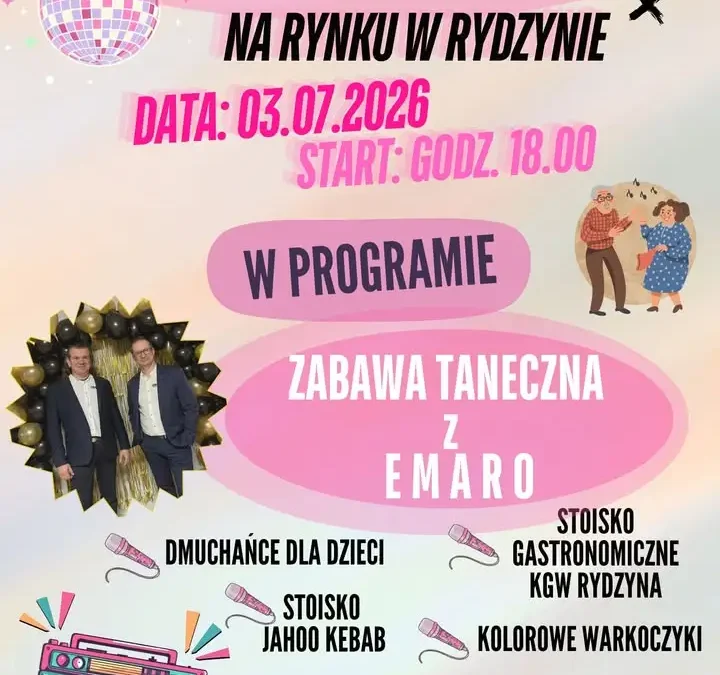 Taneczny Piątek na Rynku w Rydzynie – zapraszamy na zabawę z zespołem EMARO