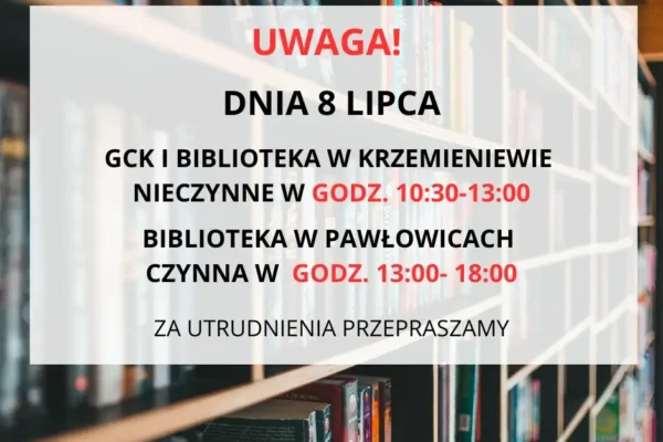 8 lipca GCK i Biblioteka w Krzemieniewie nieczynne – utrudnienia