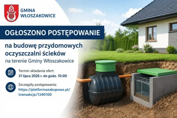 Gmina Włoszakowice ogłasza przetarg na budowę przydomowych oczyszczalni ścieków w Zbarzewie