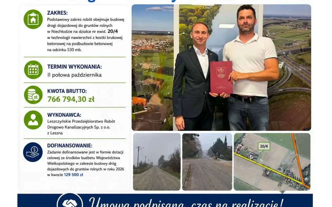 Gmina Święciechowa podpisała umowę na budowę drogi w Niechłodzie