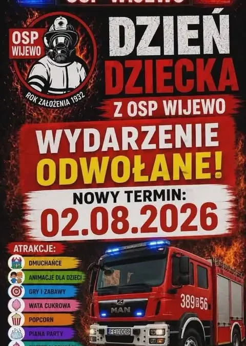 Dzień Dziecka w Wijewie przełożony na 2 sierpnia – zapraszają strażacy