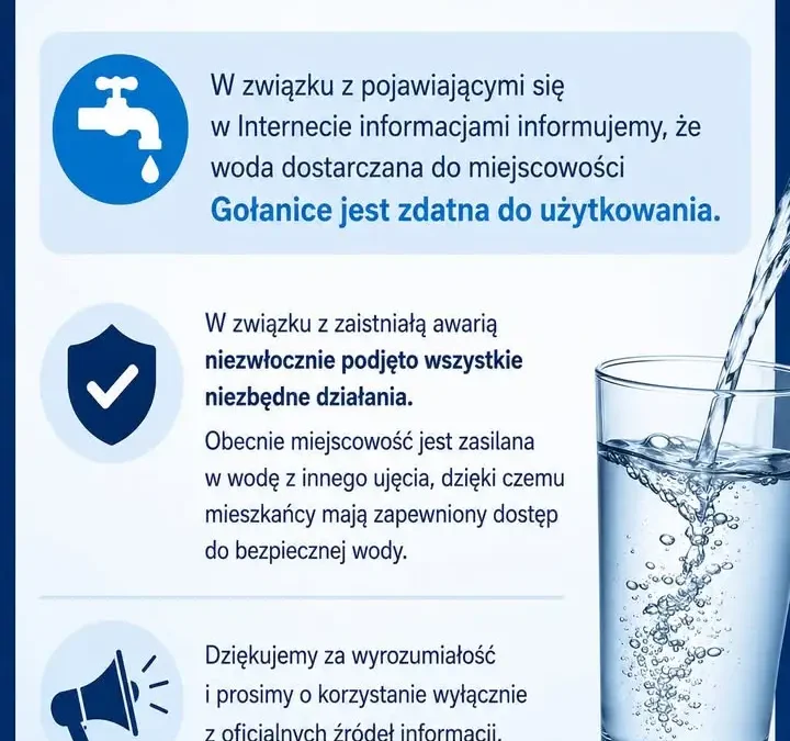 Woda w Gołanicach zdatna do użytku – gmina odpowiada na niepokojące informacje