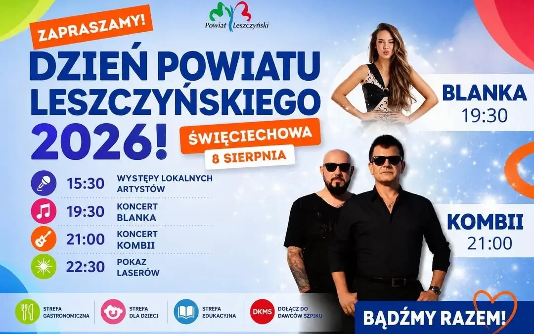 Dzień Powiatu Leszczyńskiego 2026 w Święciechowie: koncerty Blanki i Kombii już jutro