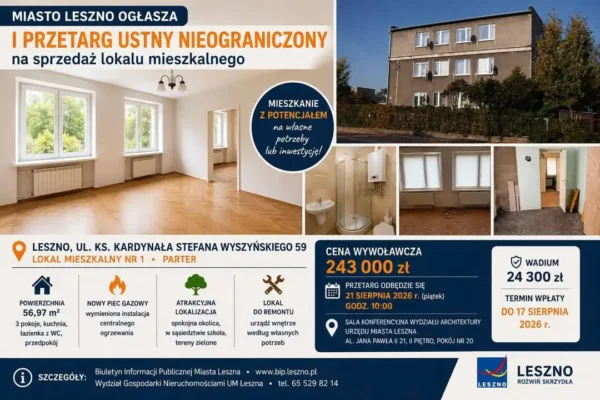 Mieszkanie z potencjałem na sprzedaż! Miasto Leszno ogłasza przetarg