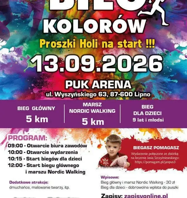 Bieg Kolorów w Lipnie – pierwsza edycja pełna barw i charytatywnej pomocy
