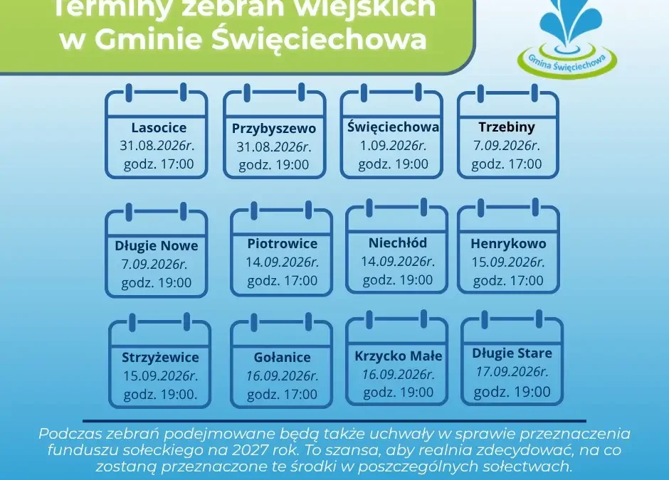Zebrania wiejskie w gminie Święciechowa – harmonogram na wrzesień