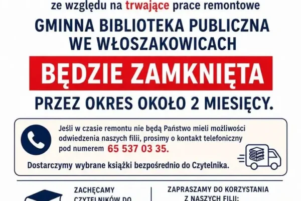 Biblioteka w Włoszakowicach w remoncie – od października tylko filie w Bukówcu i Krzycku