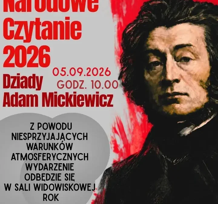 Narodowe Czytanie 2026 w Rydzynie – wydarzenie przeniesione do sali widowiskowej