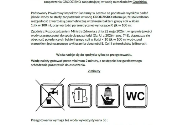 Komunikat sanepidu: woda w Grodzisku tylko po przegotowaniu