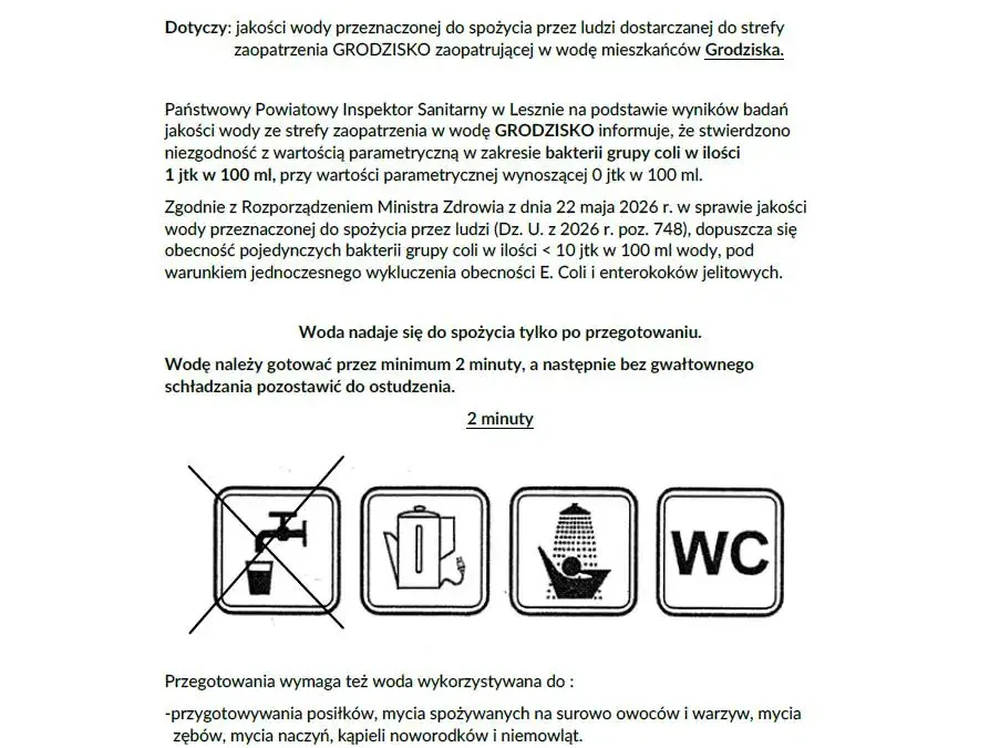 Komunikat sanepidu: woda w Grodzisku tylko po przegotowaniu