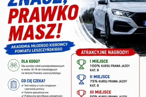 Darmowy kurs prawa jazdy dla młodzieży z powiatu leszczyńskiego – sprawdź szczegóły konkursu