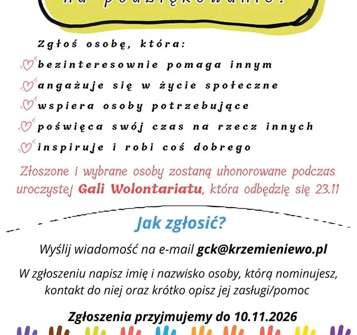 Gala Wolontariatu w Krzemieniewie – zgłoś osobę, która zasługuje na podziękowanie