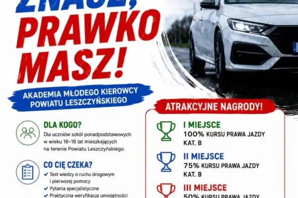 Konkurs „Zasady znasz – prawko masz!” dla młodzieży z Powiatu Leszczyńskiego