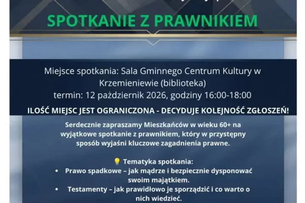 Bezpłatne spotkanie z prawnikiem dla seniorów 60+ w Krzemieniewie