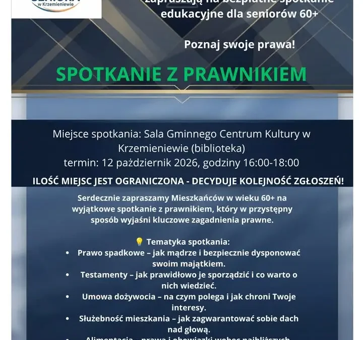 Bezpłatne spotkanie z prawnikiem dla seniorów 60+ w Krzemieniewie