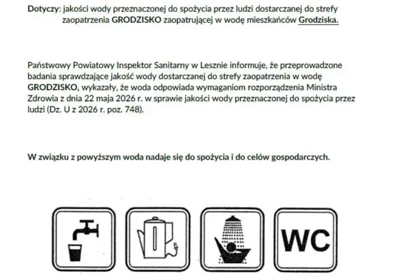 Woda w Grodzisku znów bezpieczna – sanepid odwołuje ostrzeżenie
