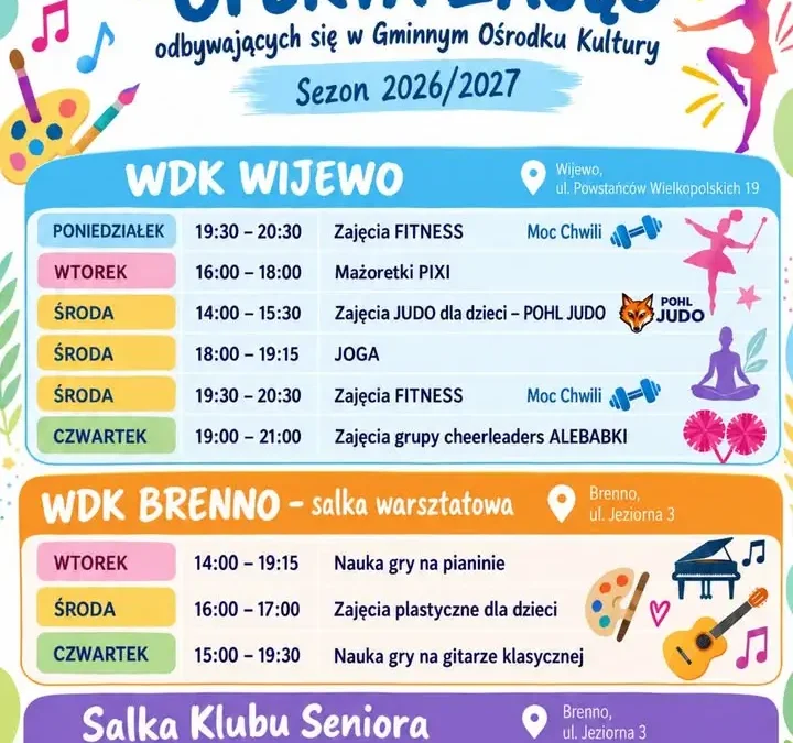 Gminny Ośrodek Kultury w Wijewie zaprasza na nowy sezon zajęć 2026/2027