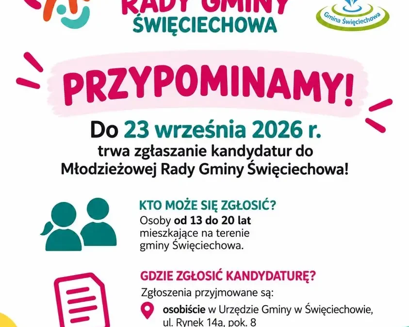 Nabór do Młodzieżowej Rady Gminy Święciechowa trwa – zgłoszenia tylko do 23 września
