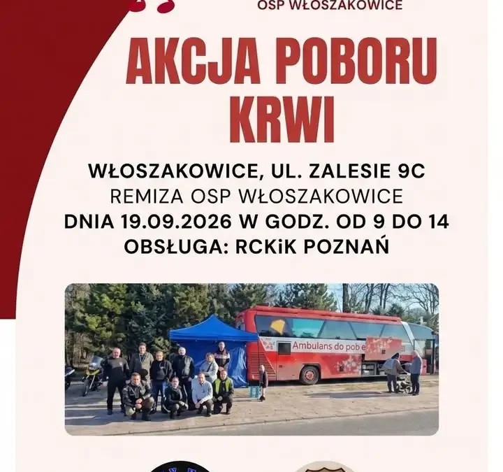 Akcja poboru krwi we Włoszakowicach – dziś przy remizie OSP