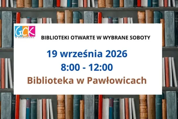 Biblioteka w Pawłowicach otwarta w sobotę 19 września