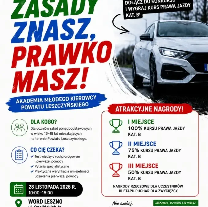Powiat Leszczyński zaprasza młodych do konkursu o przepisach drogowych