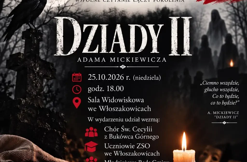 Narodowe Czytanie „Dziadów cz. II” we Włoszakowicach – wyjątkowy wieczór w niedzielę