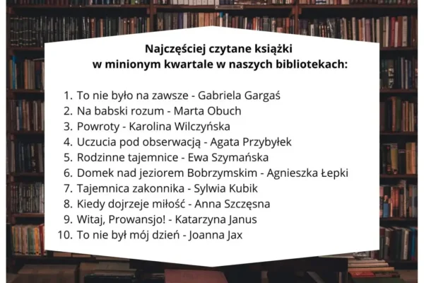 Najczęściej czytane książki minionego kwartału w bibliotekach GCK Krzemieniewo