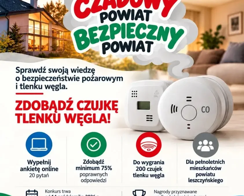 Konkurs „Czadowy Powiat – Bezpieczny Powiat!” – do wygrania 200 czujek dymu i tlenku węgla