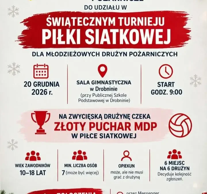 Świąteczny Turniej Piłki Siatkowej dla MDP w Drobninie – zgłoszenia do 1 grudnia