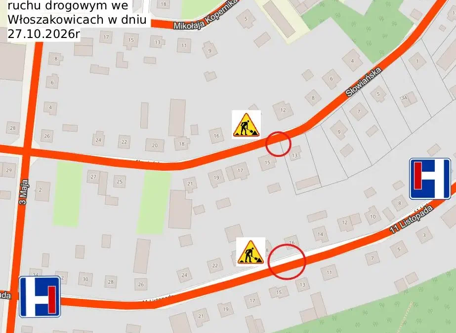 Utrudnienia w ruchu we Włoszakowicach – zamknięty odcinek ul. 11 Listopada