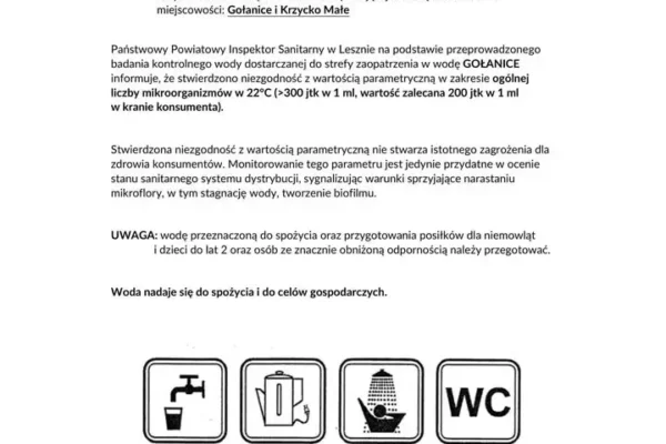 Woda w Gołanicach i Krzycku Małym z przekroczeniem mikroorganizmów – sanepid wydał komunikat