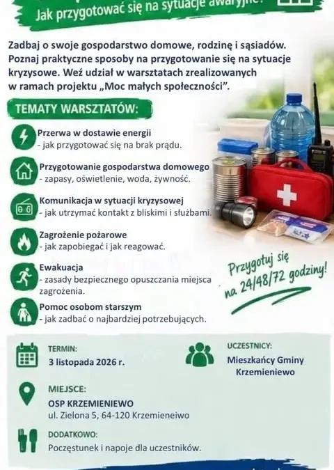 Warsztaty „Bezpieczni w kryzysie” w Krzemieniewie – przygotuj się na sytuacje awaryjne